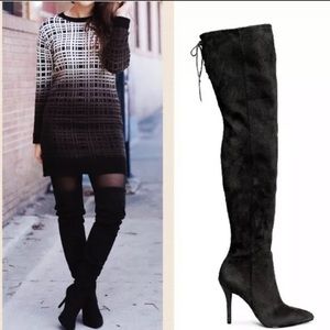 NEW H&M Faux Suede Black Thigh High Heel Boot (9)